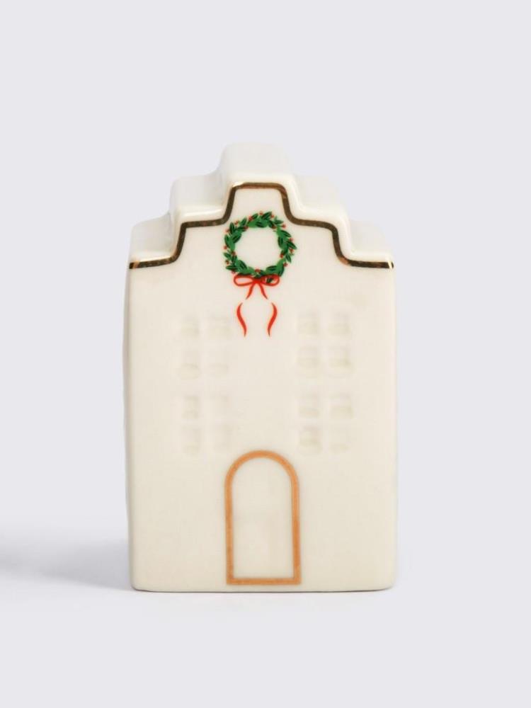 Емкость для соли или перца, 8 см, фарфор Р, бело-золотистая, Дом  с венком, Townlet