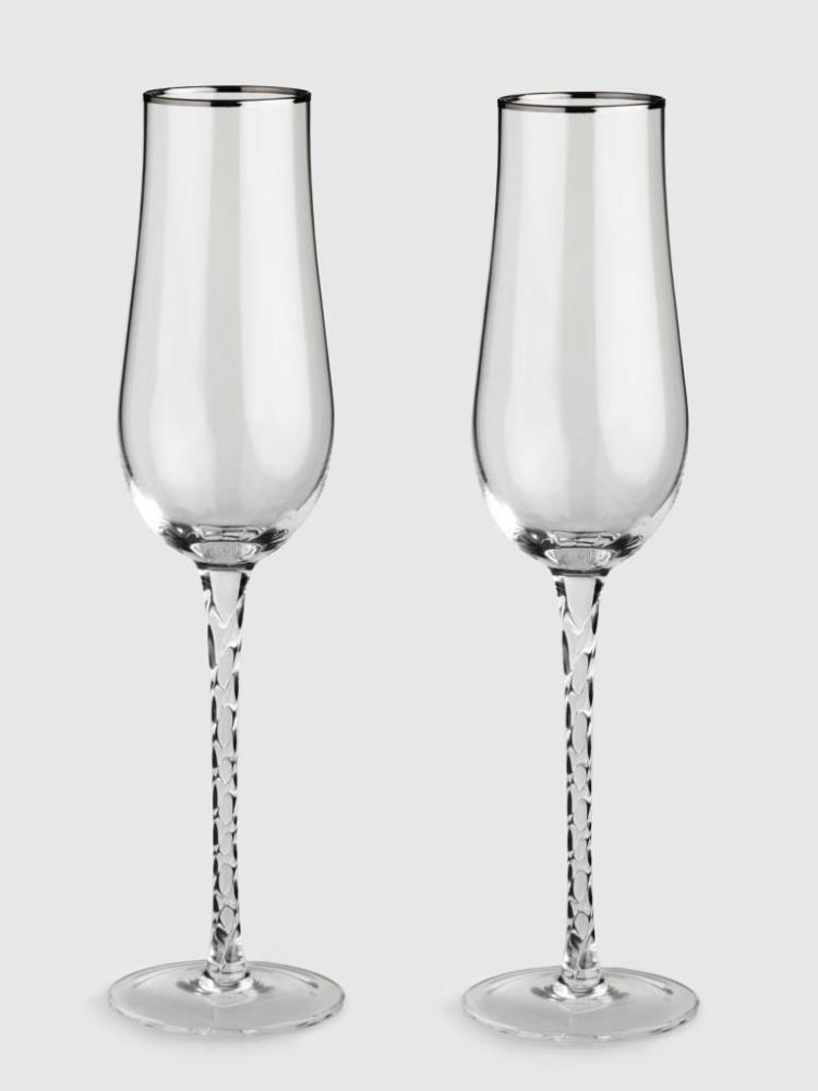 Бокал для шампанского, 240 мл, 2 шт, стекло, с серебристым кантом, Rhapsody