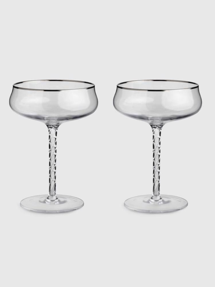 Бокал-креманка для шампанского, 280 мл, 2 шт, стекло, с серебристым кантом, Rhapsody