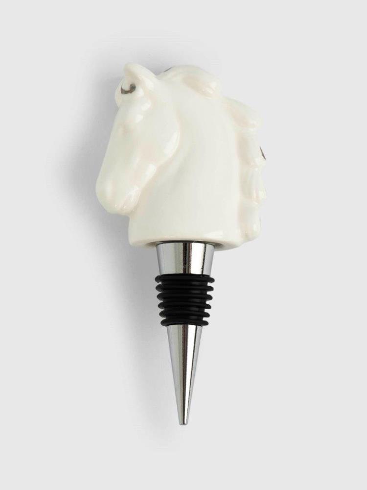 Пробка для винной бутылки, 11 см, металл/фарфор P, бело-серебристая, Конь, Horse