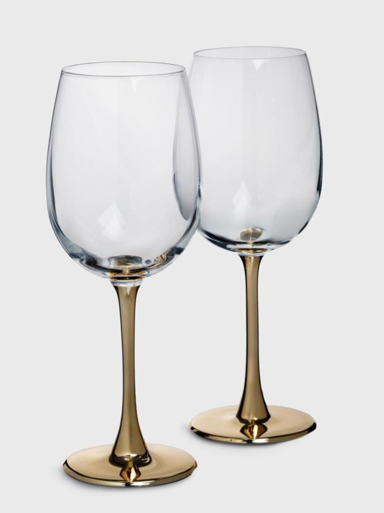 Бокал для белого вина, 430 мл, 2 шт, стекло, золотистая ножка, Ravello