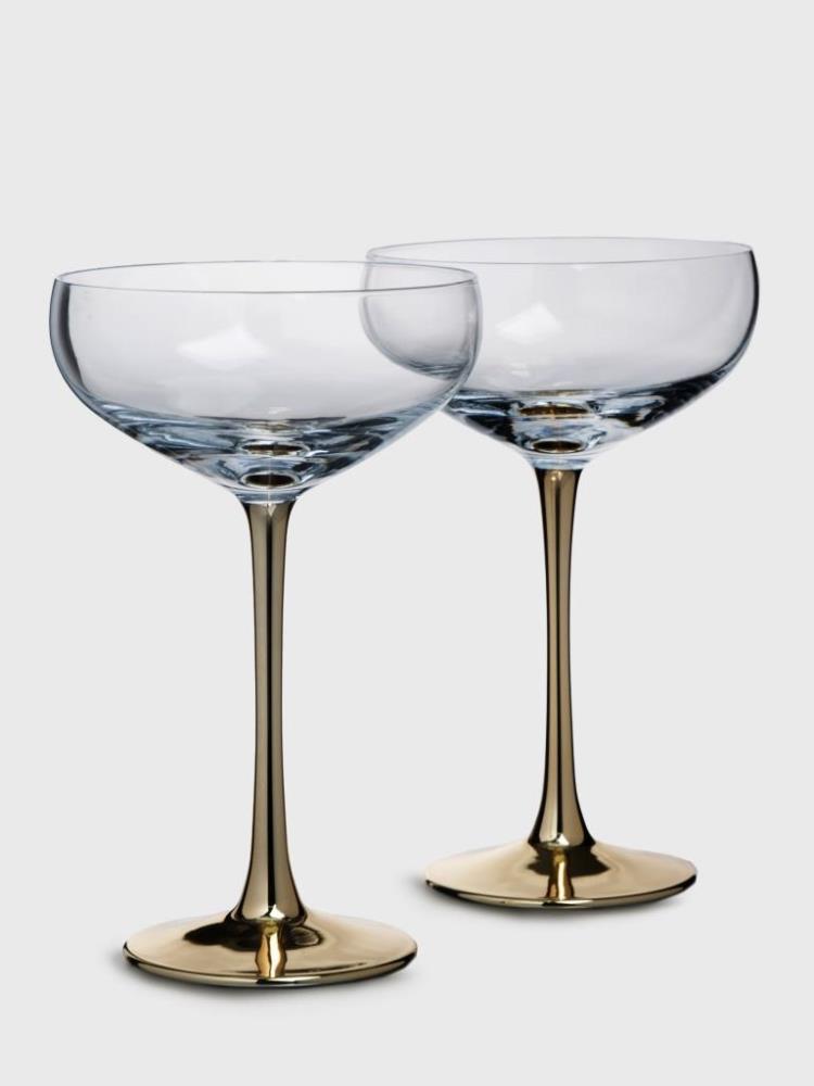 Бокал-креманка для шампанского, 270 мл, 2 шт, стекло, золотистая ножка, Ravello