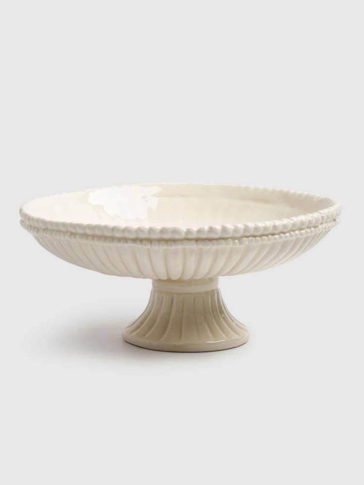 Блюдо на ножке, 20х9 см, керамика, белое, Tulip