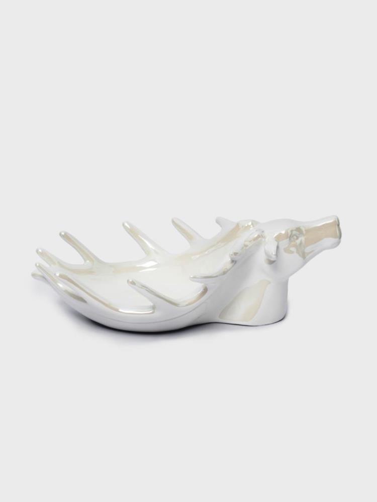 Блюдо декоративное, 29x18x9 cм, керамика, белое, перламутр, Олень, Maral grey