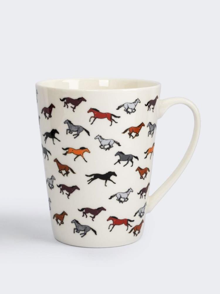 Кружка, 420 мл, фарфор N, белая, Бегущие лошади, Bright horse