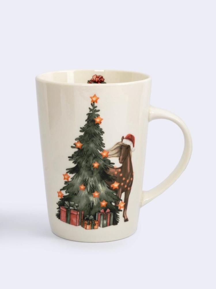 Кружка, 420 мл, фарфор N, белая, Лошадь у елки, Bright horse