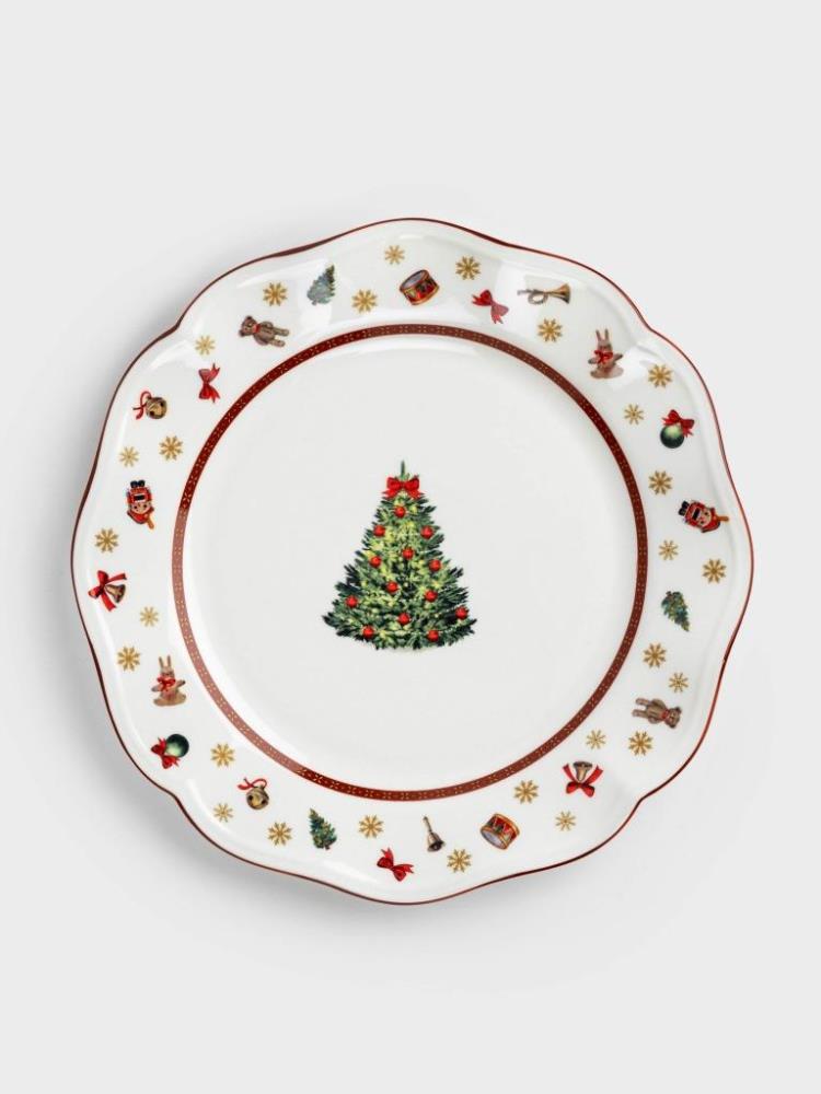 Тарелка обеденная, 27 см, фарфор N, белая, Елка, Miracle