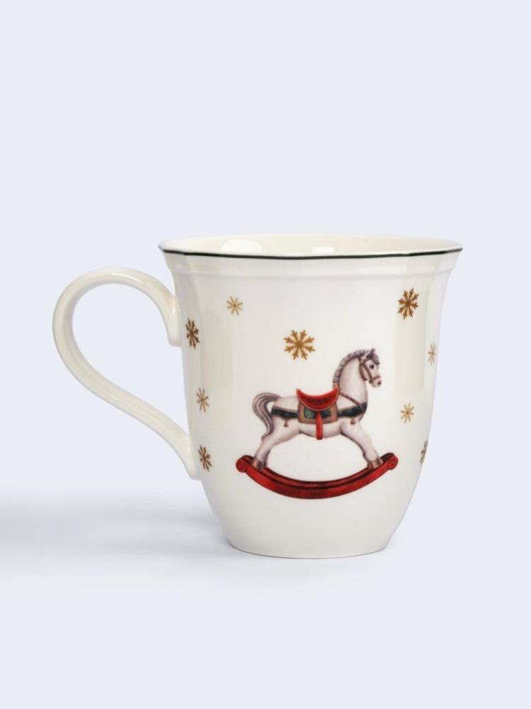 Кружка, 380 мл, фарфор N, белая, Лошадка и елка, Miracle