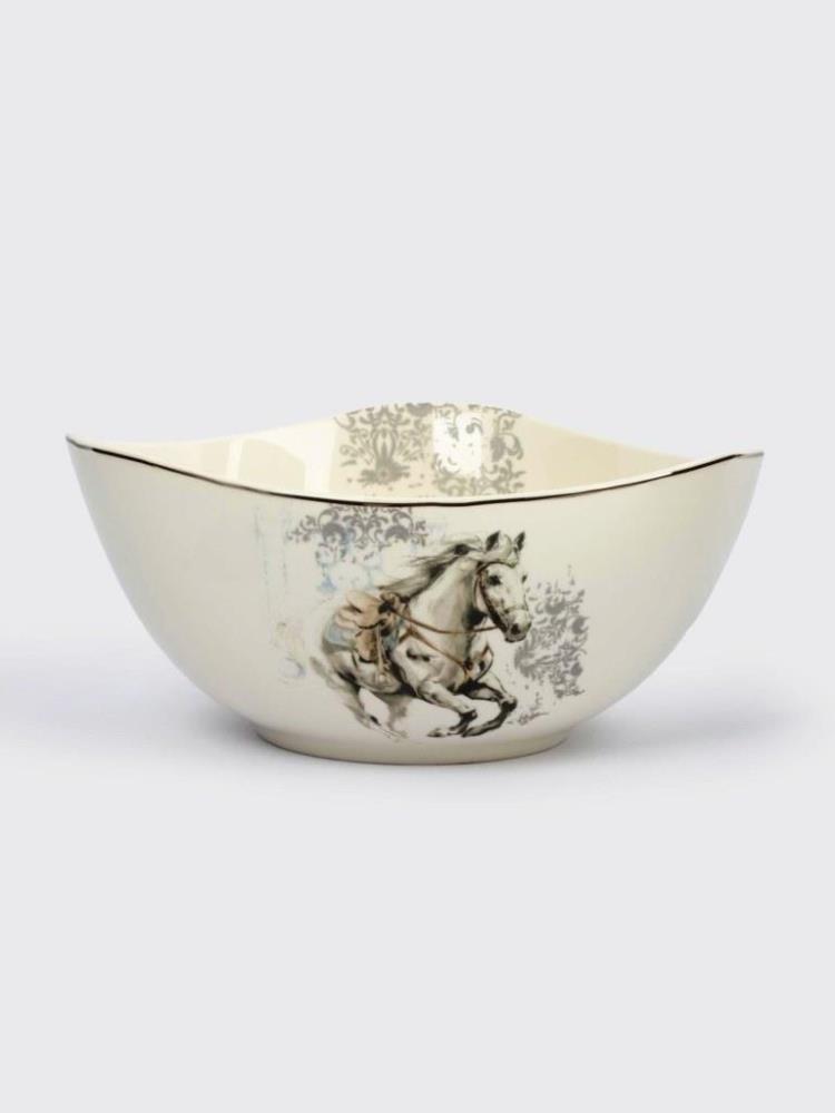 Салатник, 21х11 см, 1,8 л, фарфор N, белый, с серебристым кантом, Конь, White horse