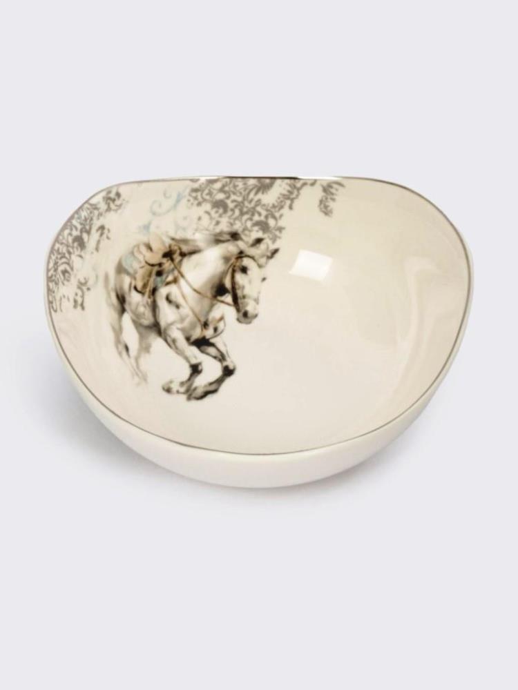 Пиала, 14х5 см, фарфор N, белая, с серебристым кантом, Конь, White horse