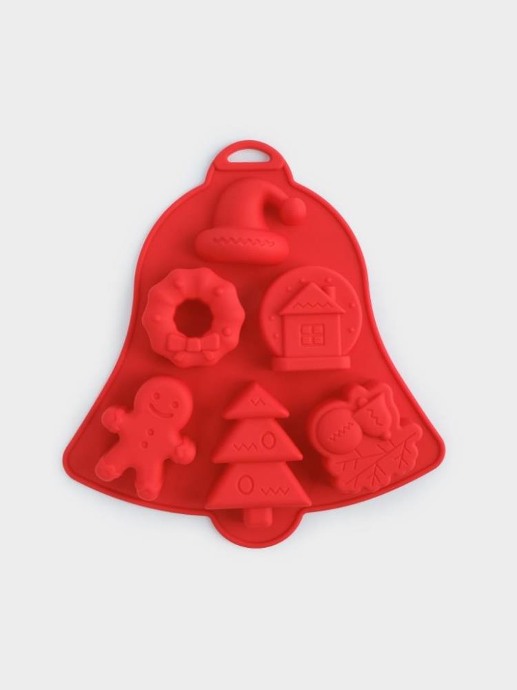 Форма для выпечки кексов, 21х20 см, 6 отд, силикон, красная, Колокольчик, Muffin