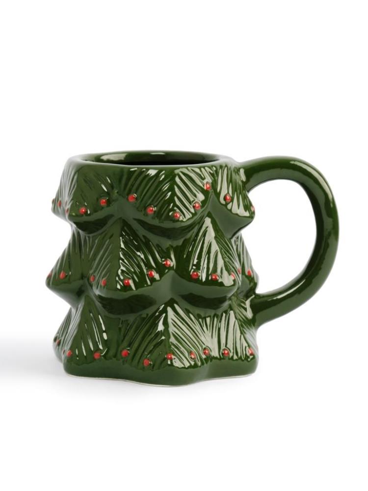 Кружка, 400 мл, керамика, зелено-красная, Елка, Fir