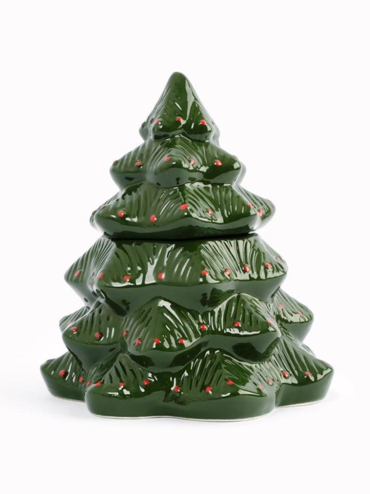 Емкость для хранения, 16x16 см, мл, керамика, зелено-красная, Елка, Fir