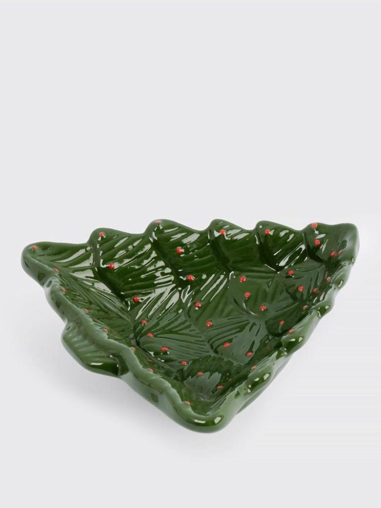 Блюдо глубокое, 18x16x5 см, керамика, зелено-красное, Елка, Fir