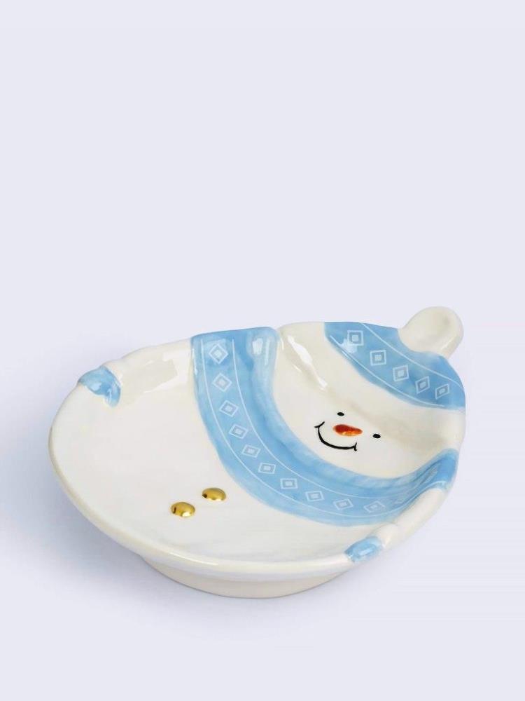 Блюдо, 21x18x4 см, керамика, бело-голубое, Снеговик в шапке и шарфе, Snowman