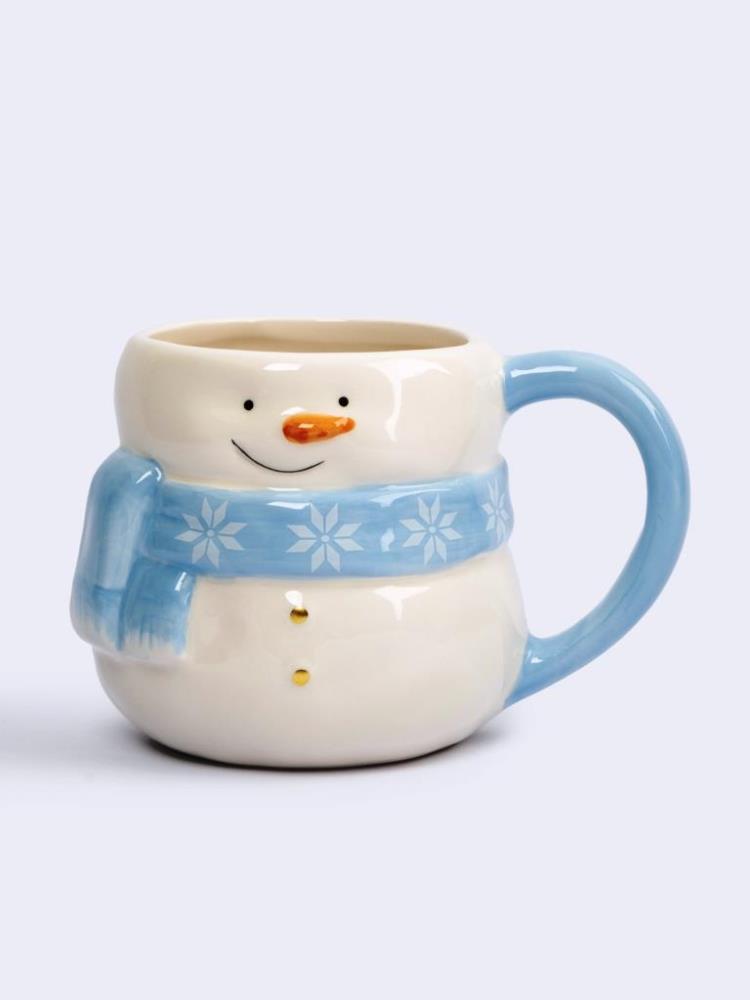 Кружка, 500 мл, керамика, бело-голубая, Снеговик в шарфе, Snowman