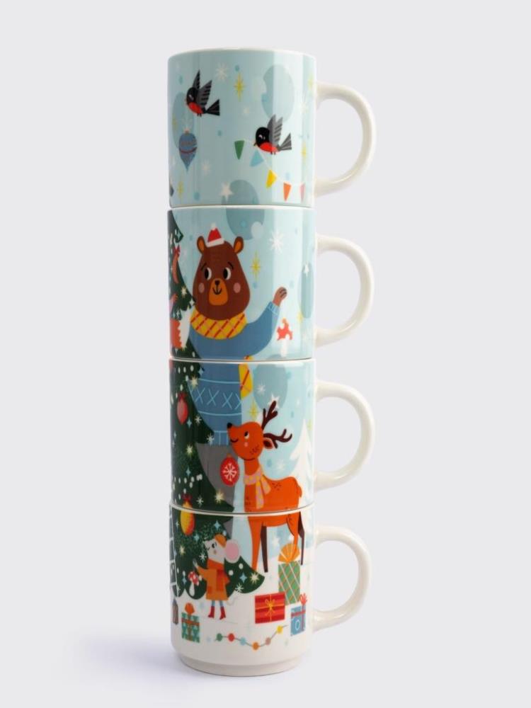 Кружка, 350 мл, 4 шт, фарфор N, Животные украшают елку, Band