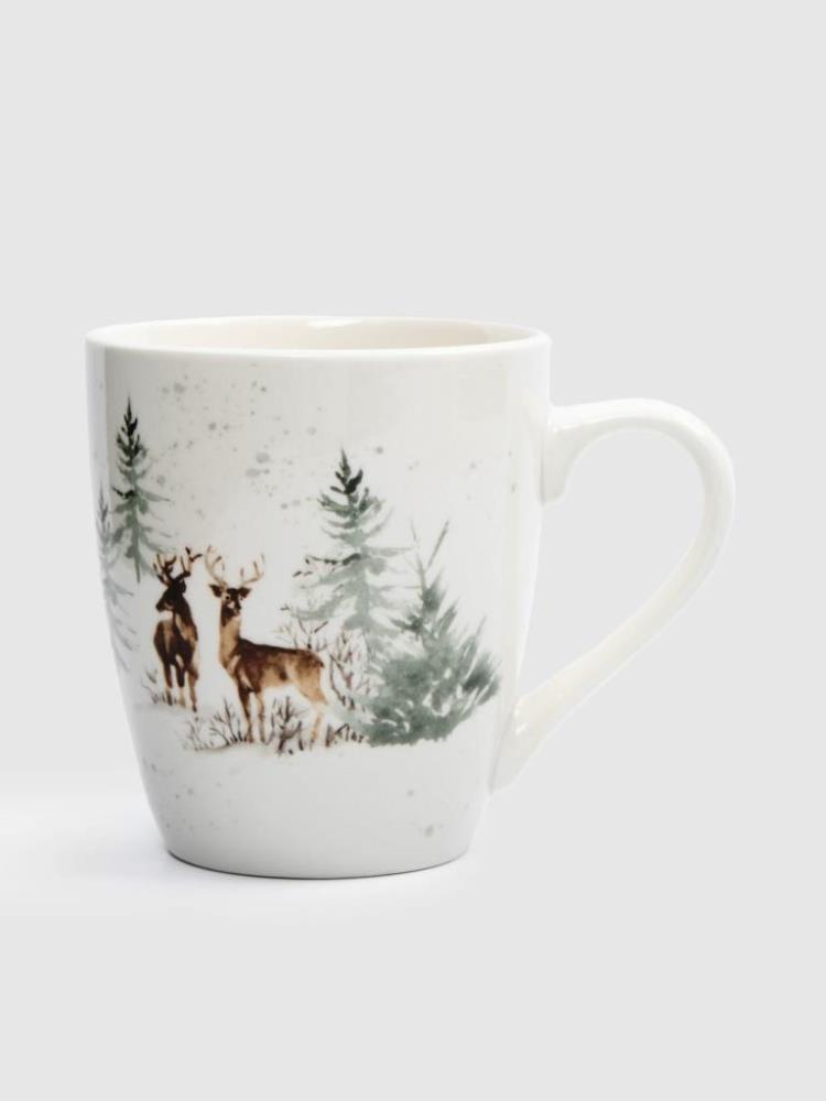 Кружка, 350 мл, 2 шт, фарфор P, белая, Олени в лесу, Maral