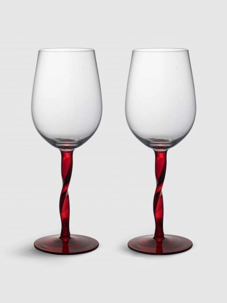 Бокал для вина, 540 мл, 2 шт, стекло, красная ножка, Villalago
