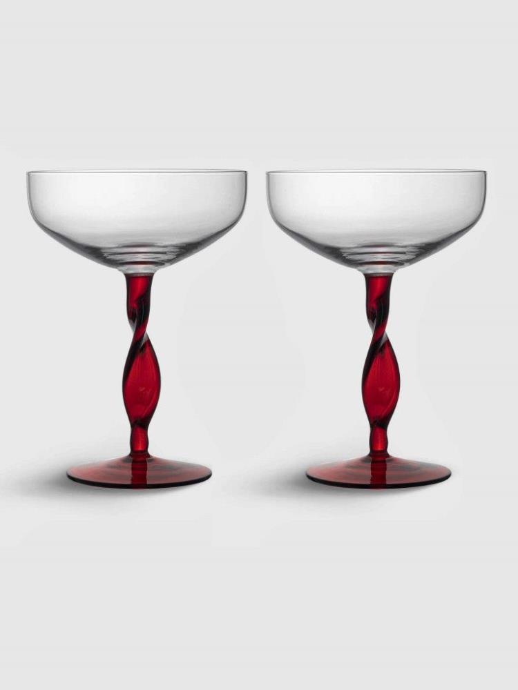 Бокал-креманка для шампанского, 370 мл, 2 шт, стекло, красная ножка, Villalago