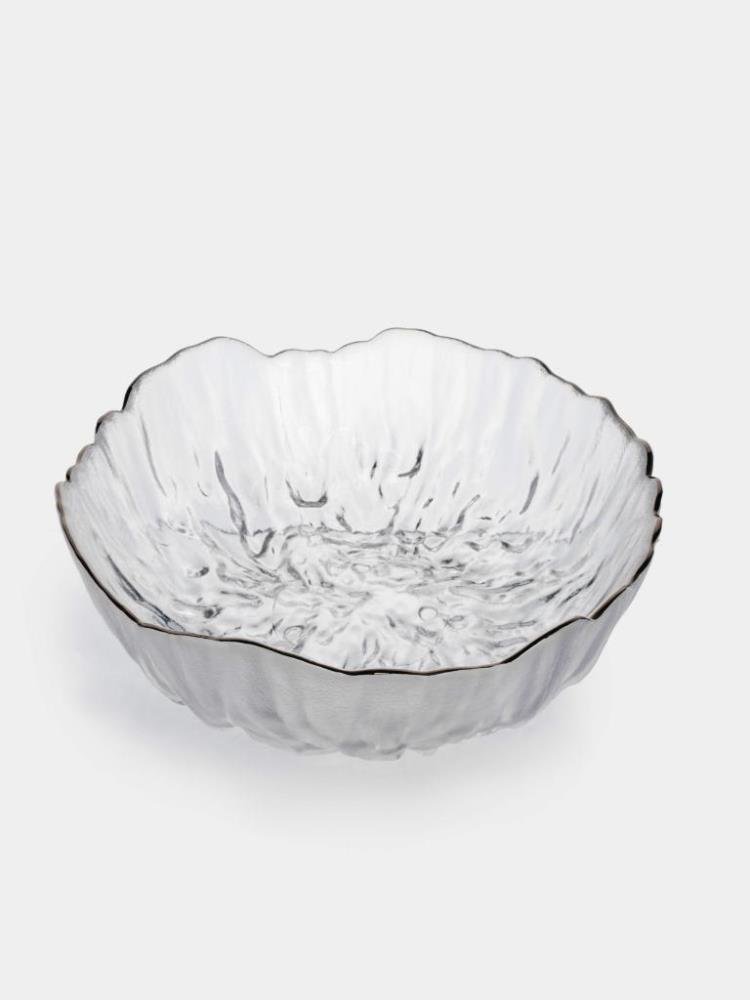 Салатник, 21х8 см, 1,2 л, стекло, с серебристым кантом, мятая фактура, Piano