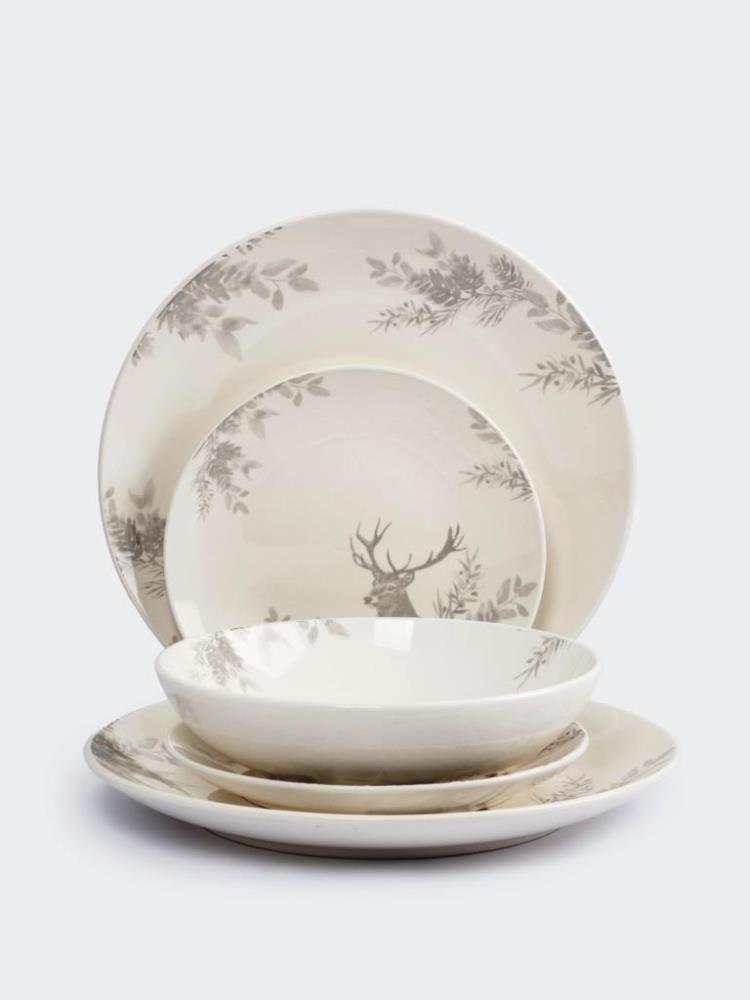 Сервиз обеденный, 6 перс, 18 пр, керамика, Олень и шишки, Maral grey