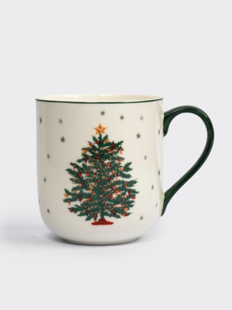 Кружка, 400 мл, фарфор F, бело-зеленая, Нарядная елка, New year