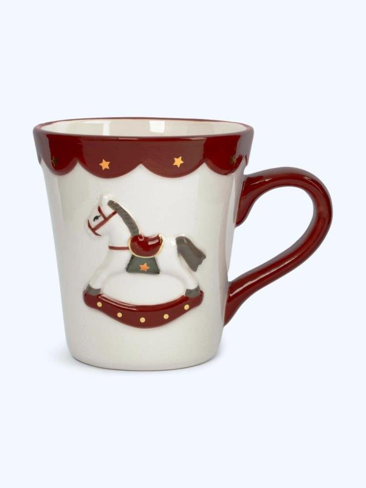 Кружка, 450 мл, керамика, бело-красная, Лошадка-качалка, New year