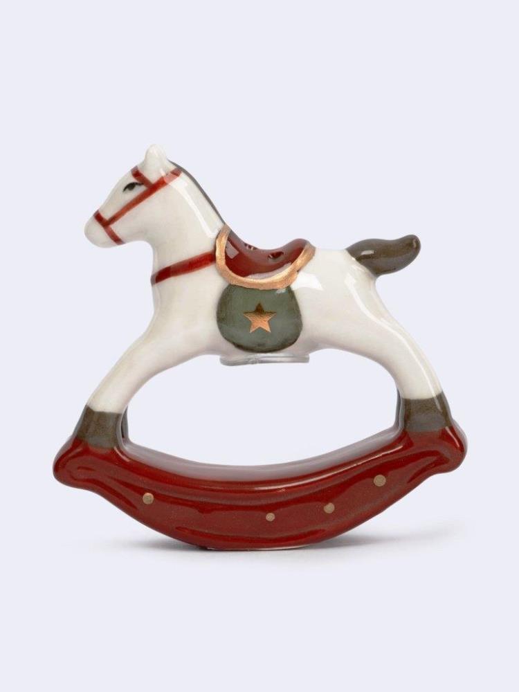 Емкость для соли или перца, 7 см, фарфор P, бежево-бордовая, Лошадка-качалка, Bright horse
