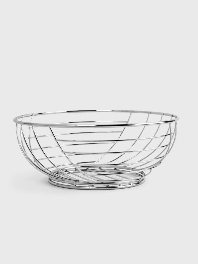 Корзина для фруктов, 27 см, металл, серебристая, Полосы, Spin