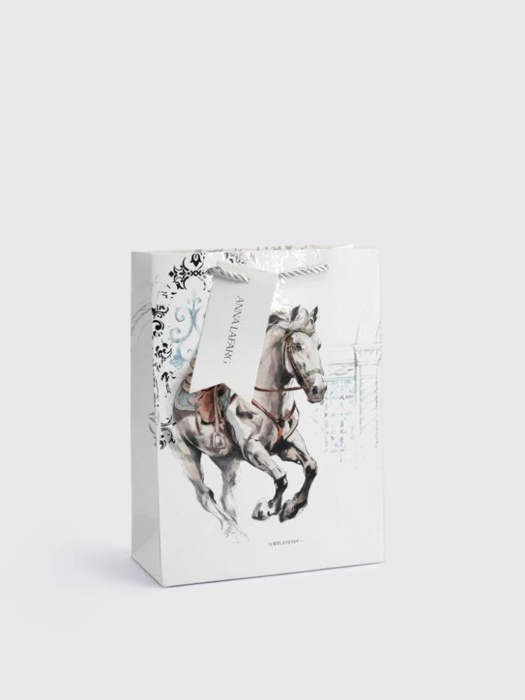Пакет подарочный, 18х24 см, бумага, белый, Конь, White horse