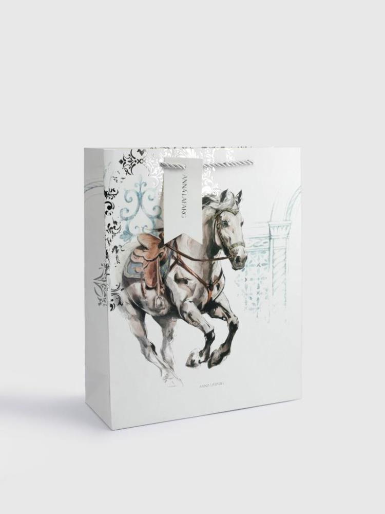 Пакет подарочный, 26х32 см, бумага, белый, Конь, White horse