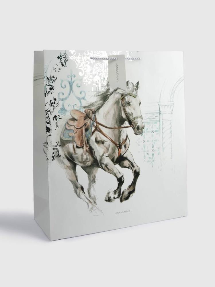 Пакет подарочный, 42х48 см, бумага, белый, Конь, White horse