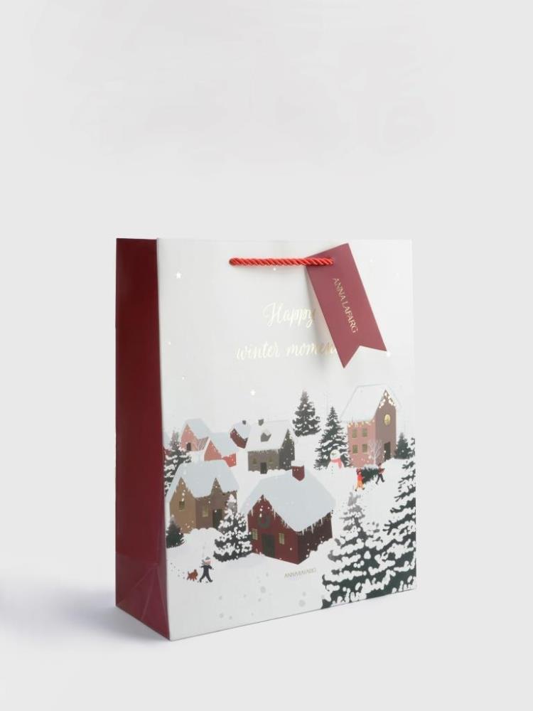 Пакет подарочный, 26х32 см, бумага, бело-красный, Снежный город, Town
