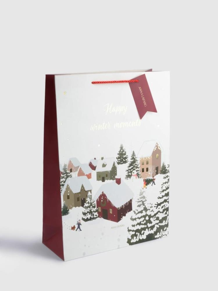 Пакет подарочный, 30х42 см, бумага, бело-красный, Снежный город, Town