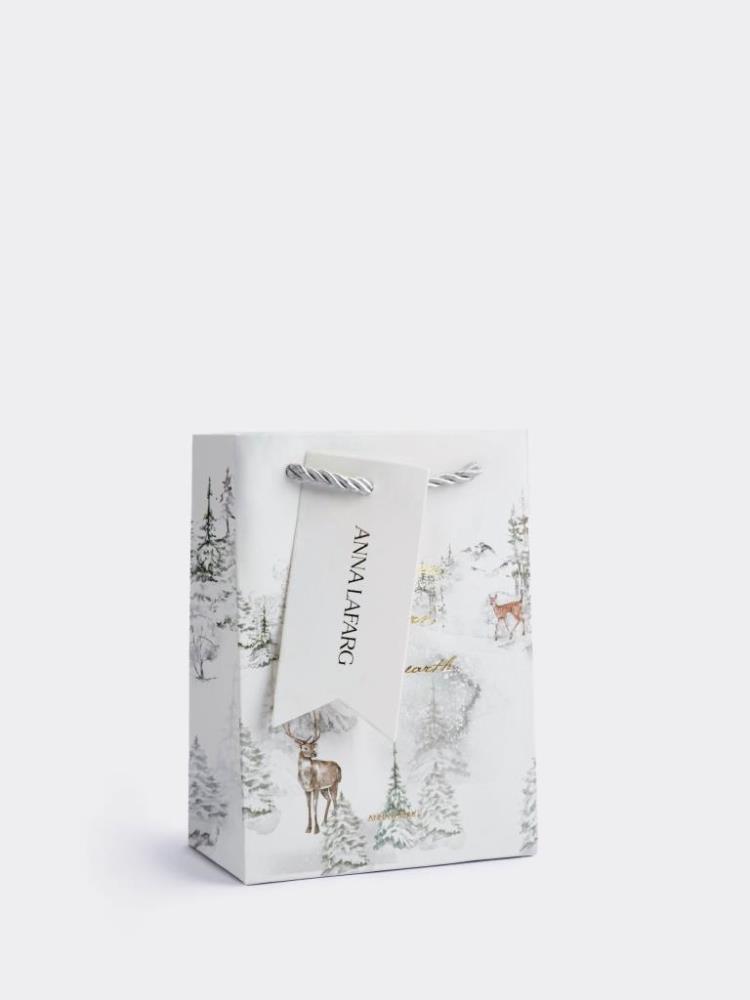 Пакет подарочный, 12х16 см, бумага, белый, Лес в снегу, Maral grey
