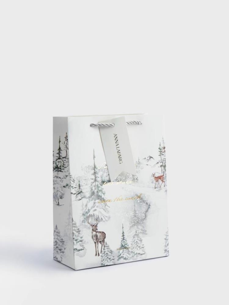 Пакет подарочный, 18х24 см, бумага, белый, Лес в снегу, Maral grey