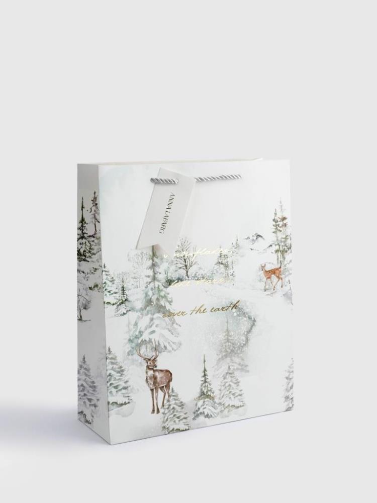 Пакет подарочный, 26х32 см, бумага, белый, Лес в снегу, Maral grey