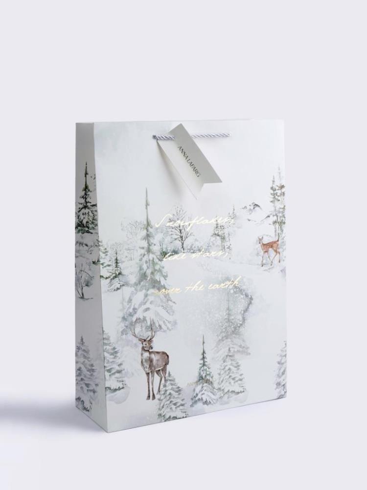 Пакет подарочный, 30х42 см, бумага, белый, Лес в снегу, Maral grey