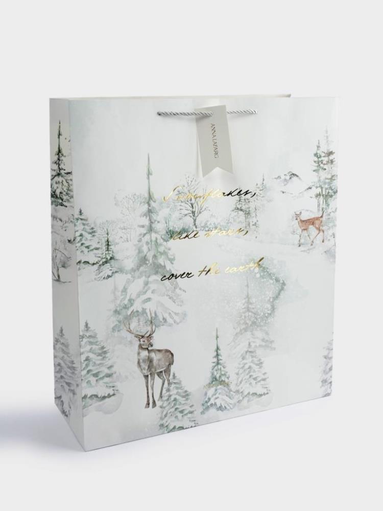 Пакет подарочный, 48х42 см, бумага, белый, Лес в снегу, Maral grey