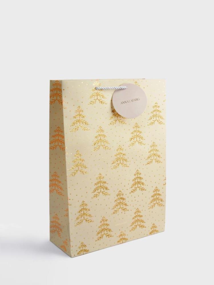 Пакет подарочный, 30х42 см, бумага, серый, Золотистые елки, Fir