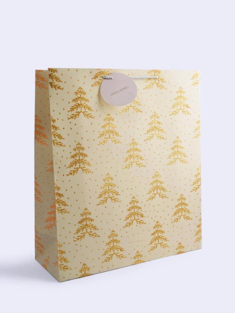 Пакет подарочный, 48х42 см, бумага, серый, Золотистые елки, Fir