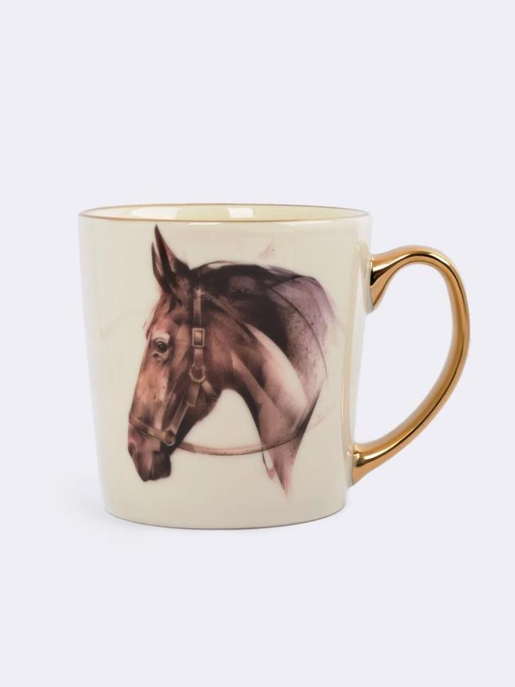 Кружка, 500 мл, фарфор N, бело-золотистая, Голова лошади, Horse