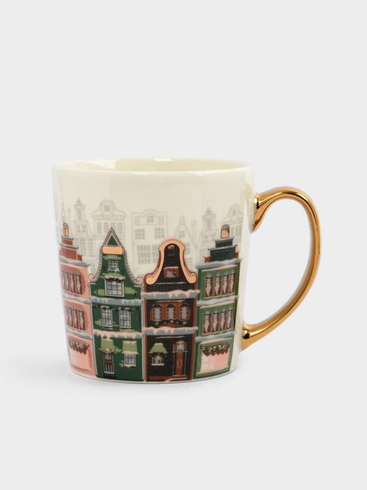 Кружка, 500 мл, фарфор N, бело-золотистая, Дома, Town