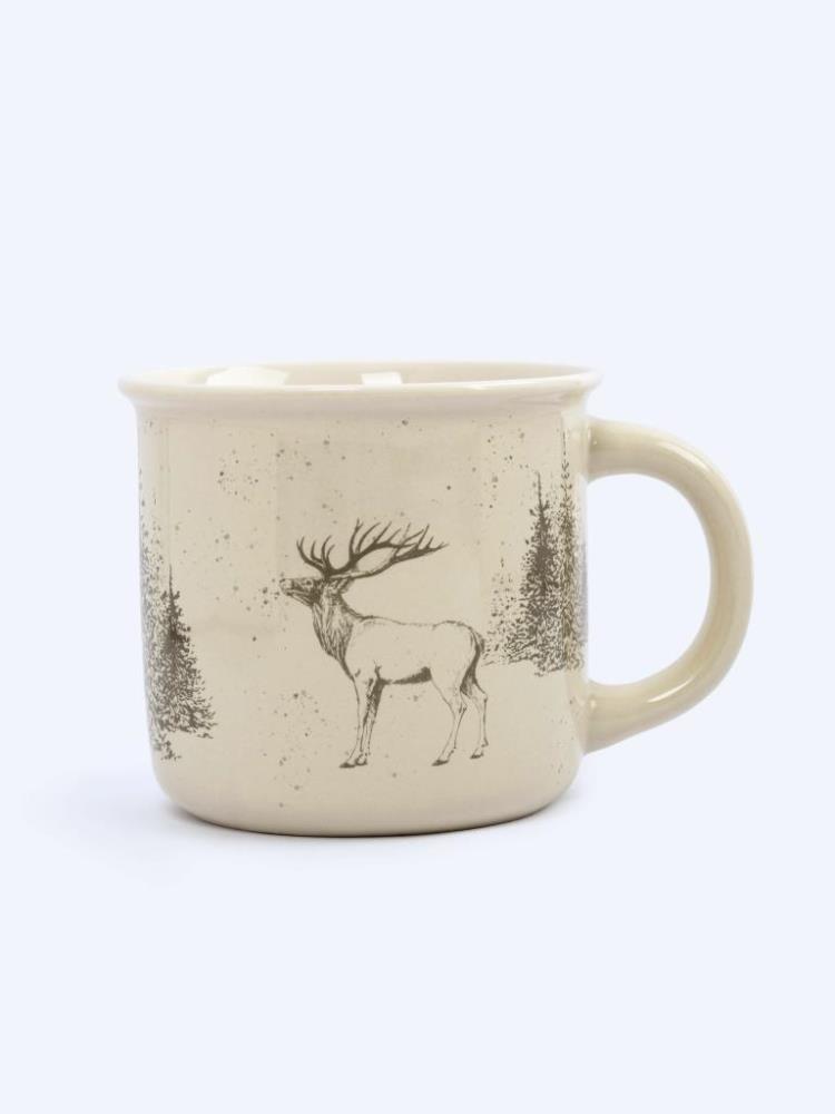 Кружка, 370 мл, фарфор N, бело-серая, Олень в лесу, Maral grey