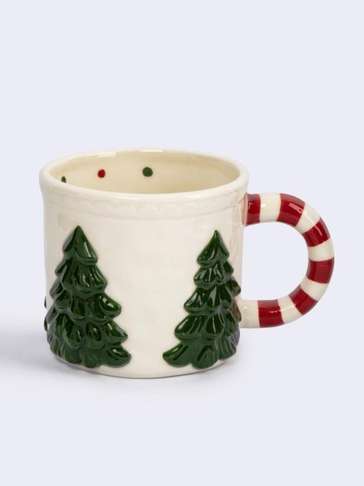 Кружка, 400 мл, керамика, зелено-красная, Елки, New year