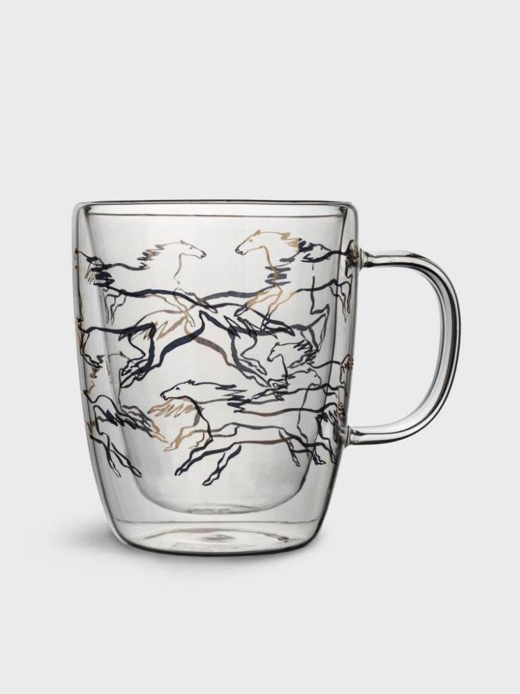 Кружка, 370 мл, стекло Б, золотистая, Кони, Wind-Horse