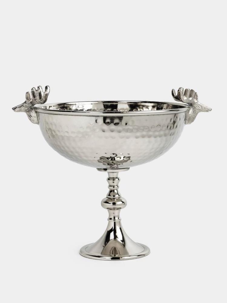 Блюдо на ножке, 26х30 см, металл, серебристое, Олени, Maral grey