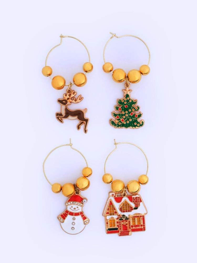 Подвеска для бокала, 4 шт, металл/стразы, Новогодние символы, New year