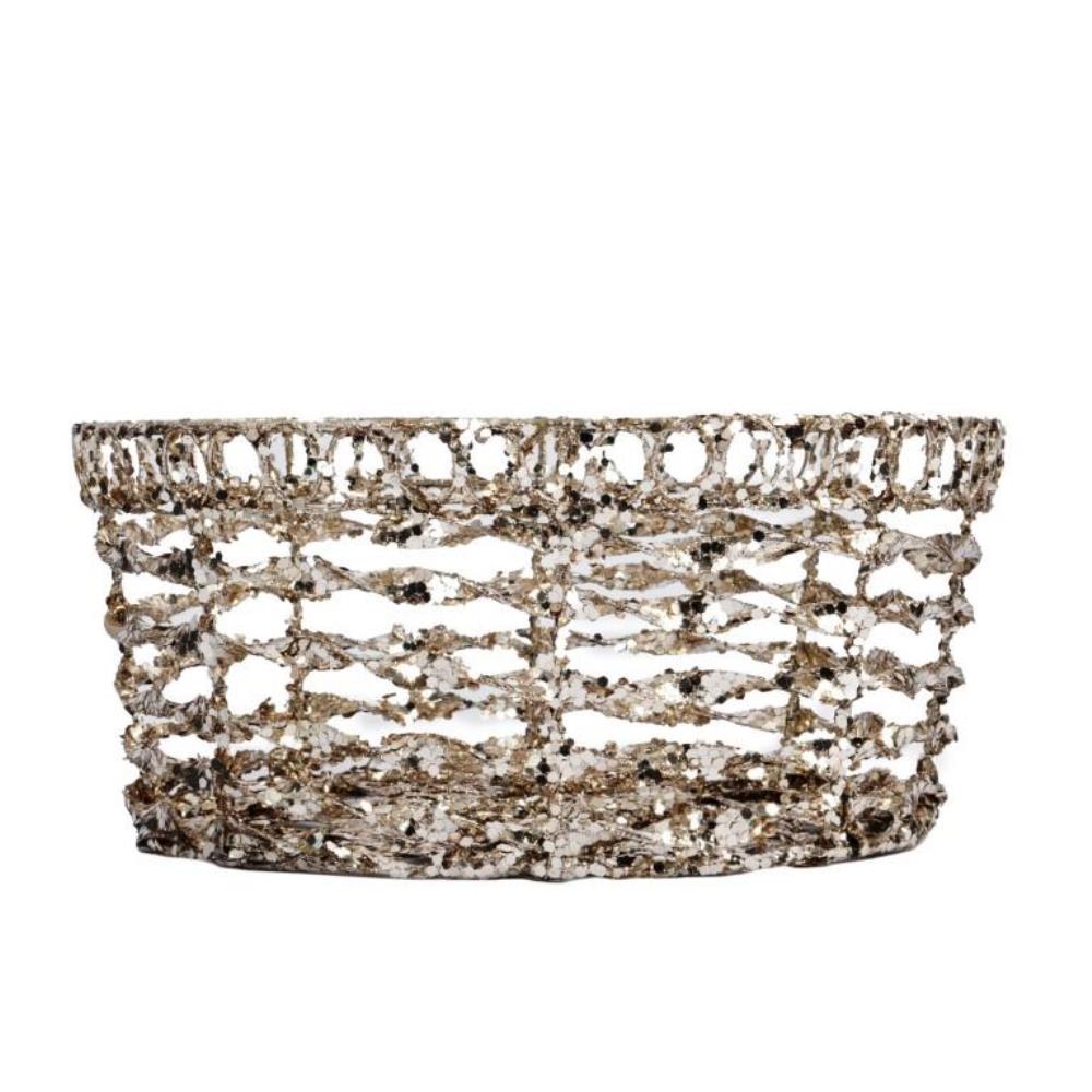 Корзина декоративная, 23х20 см, пластик/металл, овальная, серебристая, Celebration